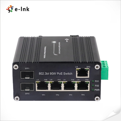 Endüstriyel Yönetilmeyen 4 Port 802.3bt 90W PoE Değiştiricisi 1 Port RJ45 & 2 Port SFP Fiber ile
