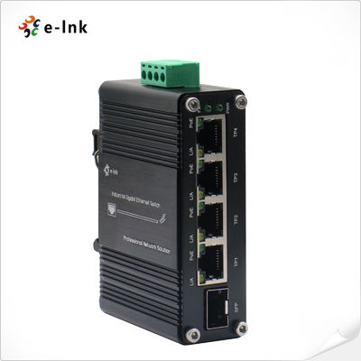 Mini Endüstriyel 4-Port 10/100/1000T 802.3at PoE + 1-Port 100/1000X SFP Ethernet Switch, 12~48VDC Giriş ve Voltaj Yükseltici ile