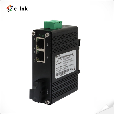 Mini Endüstriyel 1-Port 100Base-FX'den 2-Port 10/100Base-T'ye 60W PoE++ Medya Dönüştürücüsü