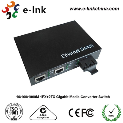 1 fiber port + 2 RJ45 port Gigabit Ethernet medya dönüştürücü