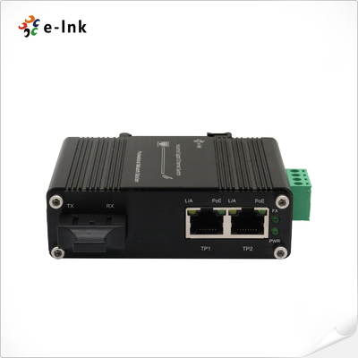 Mini Endüstriyel 1-Port 1000X'den 2-Port 10/100/1000X 30W PoE+ Medya Dönüştürücüsü