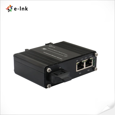 Mini Endüstriyel 1-Port 100Base-FX'den 2-Port 10/100Base-T'ye 90W PoE++ Medya Dönüştürücüsü
