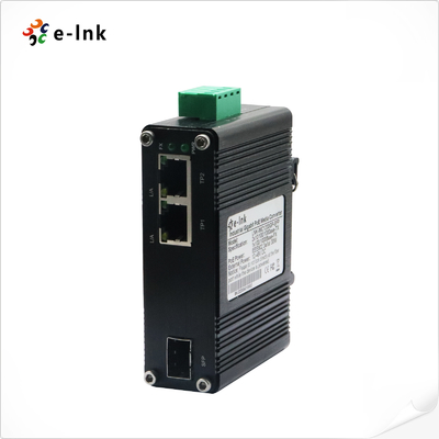 Mini Endüstriyel 1-Port 100/1000X SFP'ye 2-Port 10/100/1000T Ethernet Medya Dönüştürücüsü