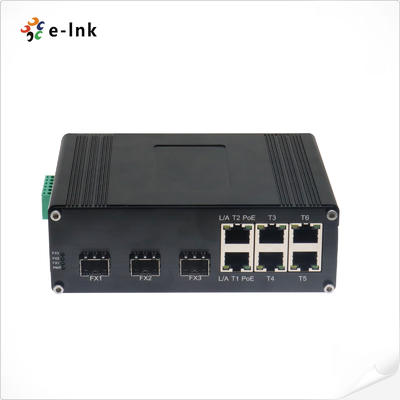 Endüstriyel 6 portlu 10/100T 802.3af/at PoE + 3 portlu 100BASE-FX Ethernet Switch