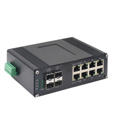 Endüstriyel 8 Bağlantı Noktalı 10/100/1000T 802.3at PoE + 4 Bağlantı Noktalı 1000X SFP Ethernet Anahtarı